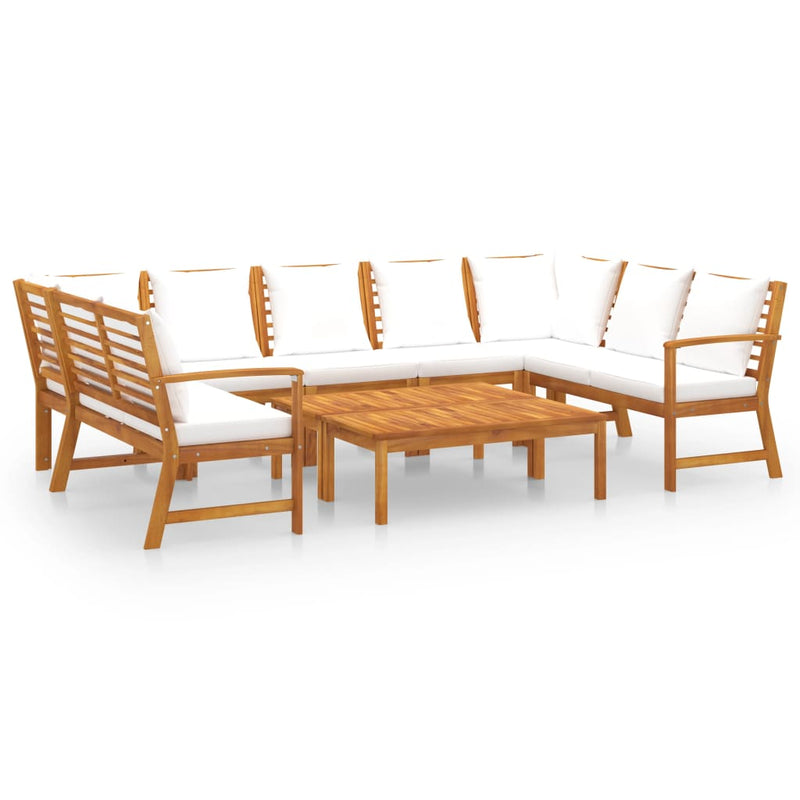 vidaXL 9 Piece Garden Lounge Set with Cushion Cream Solid Acacia Wood