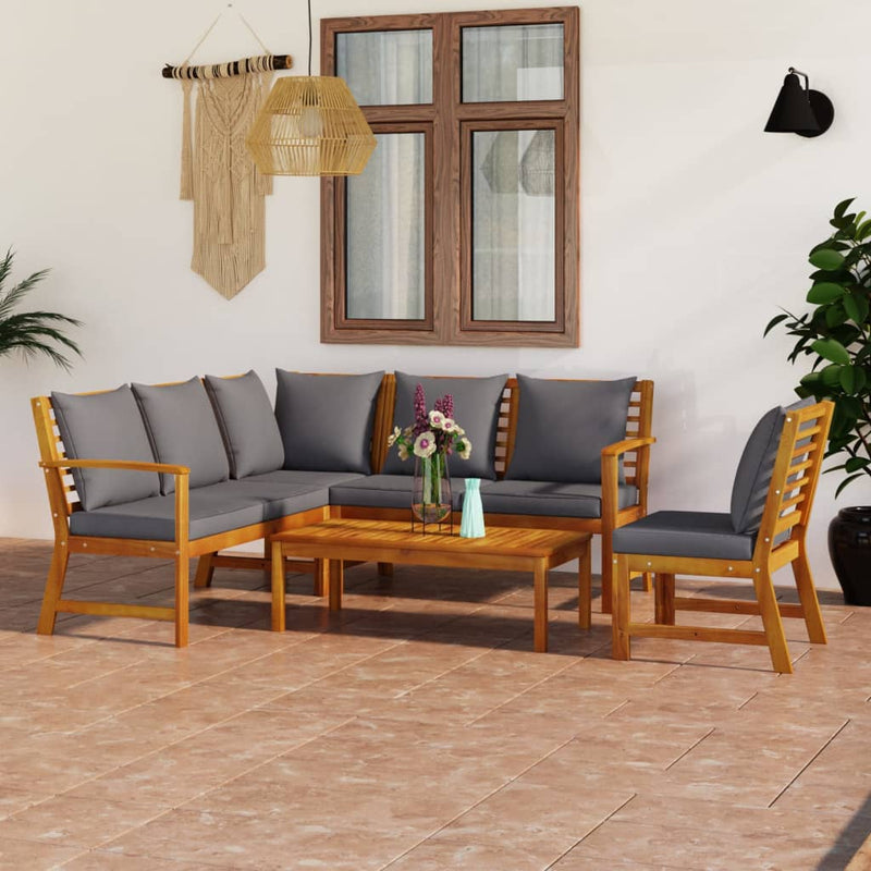vidaXL 5 Piece Garden Lounge Set with Cushion Cream Solid Acacia Wood