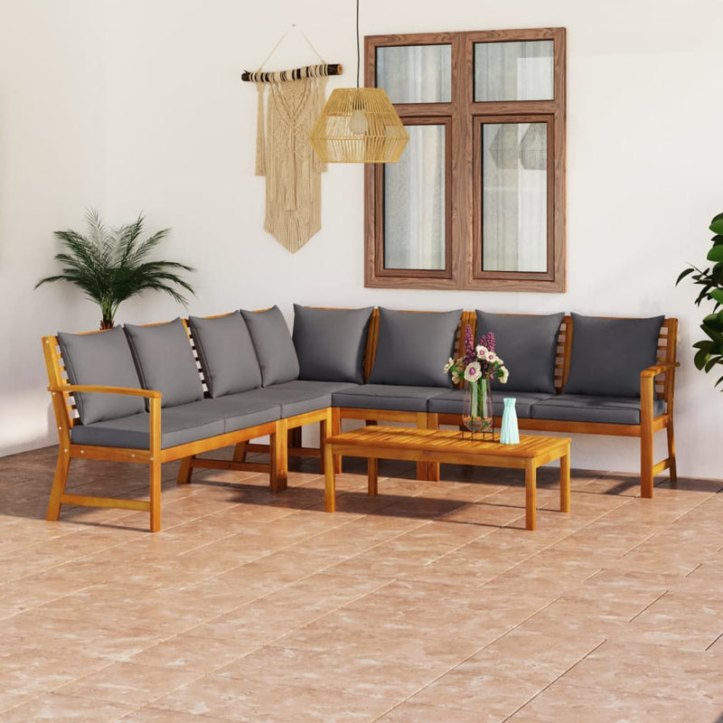 vidaXL 6 Piece Garden Lounge Set with Cushion Cream Solid Acacia Wood