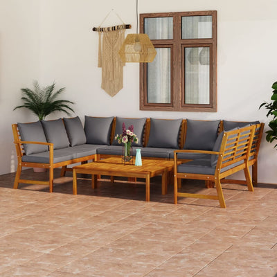 vidaXL 9 Piece Garden Lounge Set with Cushion Cream Solid Acacia Wood
