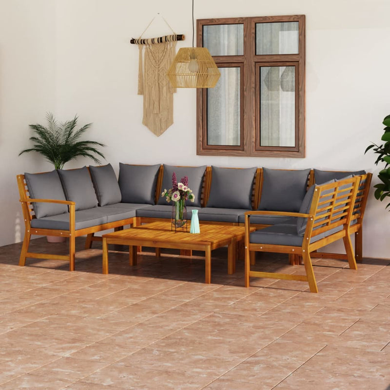 vidaXL 9 Piece Garden Lounge Set with Cushion Cream Solid Acacia Wood