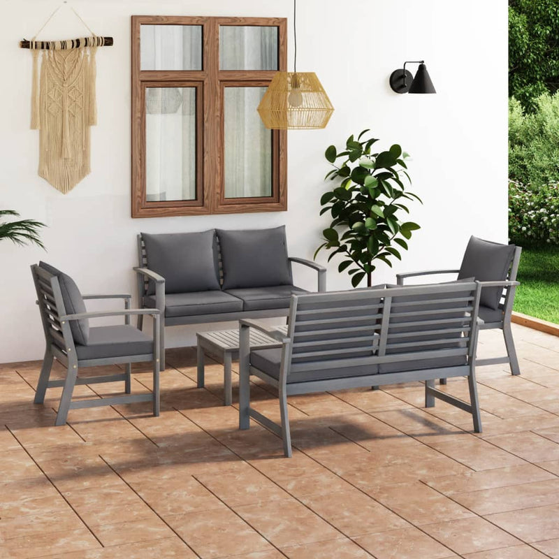 vidaXL 5 Piece Garden Lounge Set with Cushion Solid Acacia Wood Grey