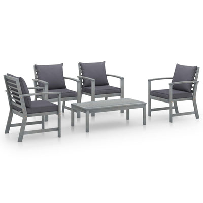 vidaXL 5 Piece Garden Lounge Set with Cushion Solid Acacia Wood Grey