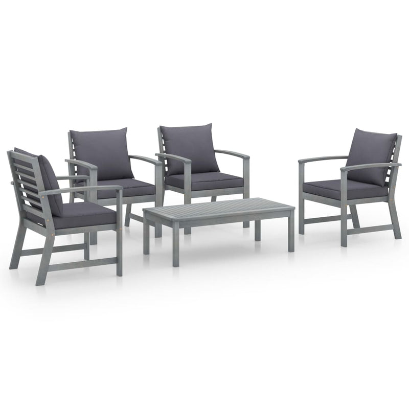 vidaXL 5 Piece Garden Lounge Set with Cushion Solid Acacia Wood Grey