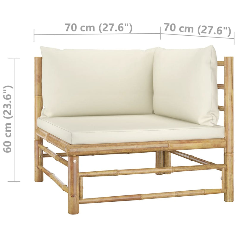 vidaXL 6 Piece Garden Lounge Set with Cream White Cushions Bamboo