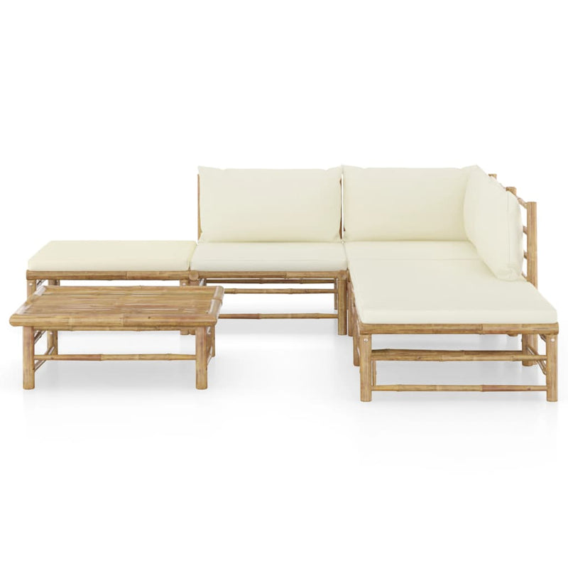 vidaXL 6 Piece Garden Lounge Set with Cream White Cushions Bamboo