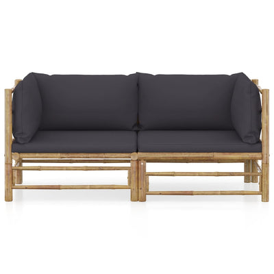 vidaXL 2 Piece Garden Lounge Set with Dark Grey Cushions Bamboo