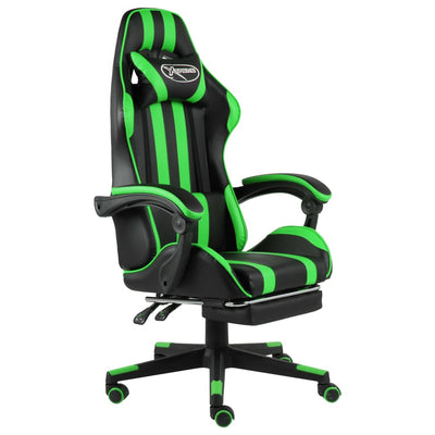 vidaXL Racing Chair with Footrest Black and Green Faux Leather