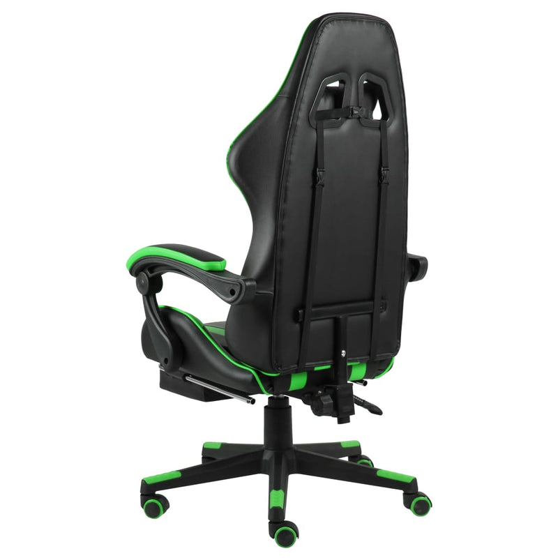 vidaXL Racing Chair with Footrest Black and Green Faux Leather