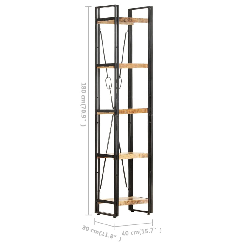 vidaXL 5-Tier Bookcase Black 60x30x180 cm Solid Mango Wood