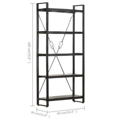 vidaXL 5-Tier Bookcase Black 60x30x180 cm Solid Mango Wood