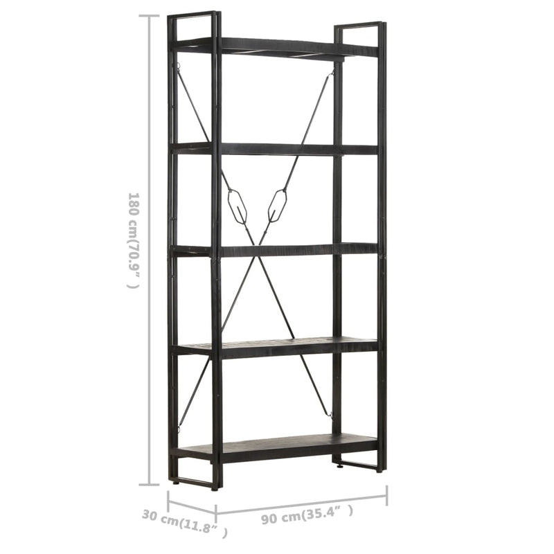 vidaXL 5-Tier Bookcase Black 60x30x180 cm Solid Mango Wood