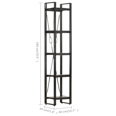 vidaXL 5-Tier Bookcase Black 60x30x180 cm Solid Mango Wood