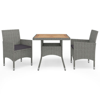 vidaXL 3 Piece Garden Dining Set Black Poly Rattan and Acacia Wood