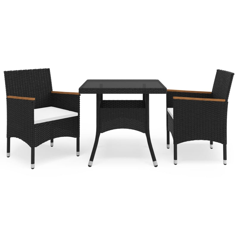 vidaXL 3 Piece Garden Dining Set Black Poly Rattan and Acacia Wood