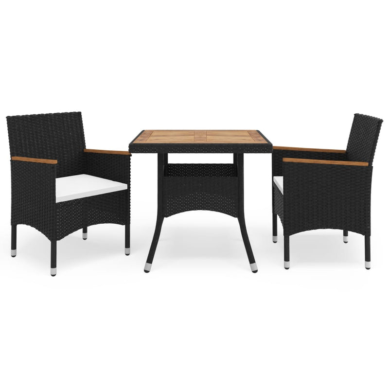 vidaXL 3 Piece Garden Dining Set Black Poly Rattan and Acacia Wood