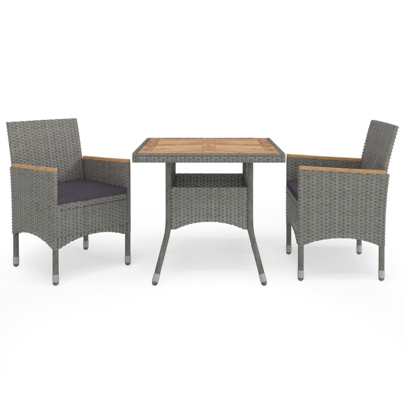 vidaXL 3 Piece Garden Dining Set Black Poly Rattan and Acacia Wood
