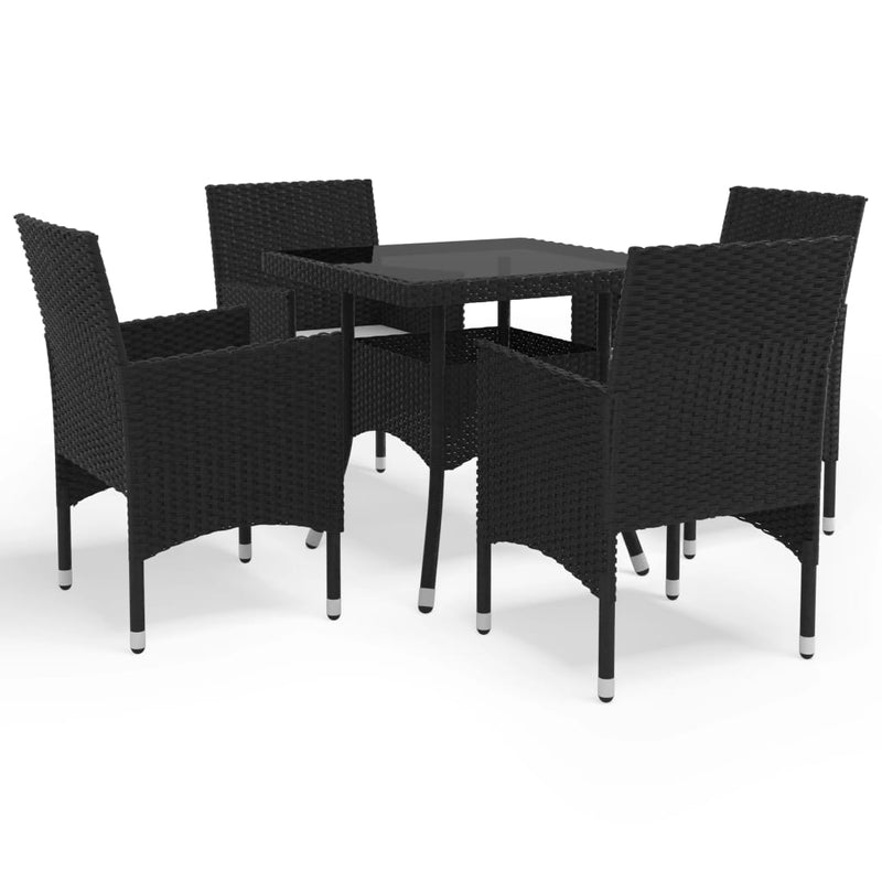vidaXL 5 Piece Garden Dining Set Black Poly Rattan and Glass