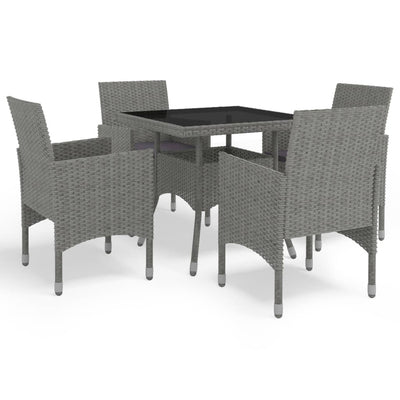 vidaXL 5 Piece Garden Dining Set Black Poly Rattan and Glass