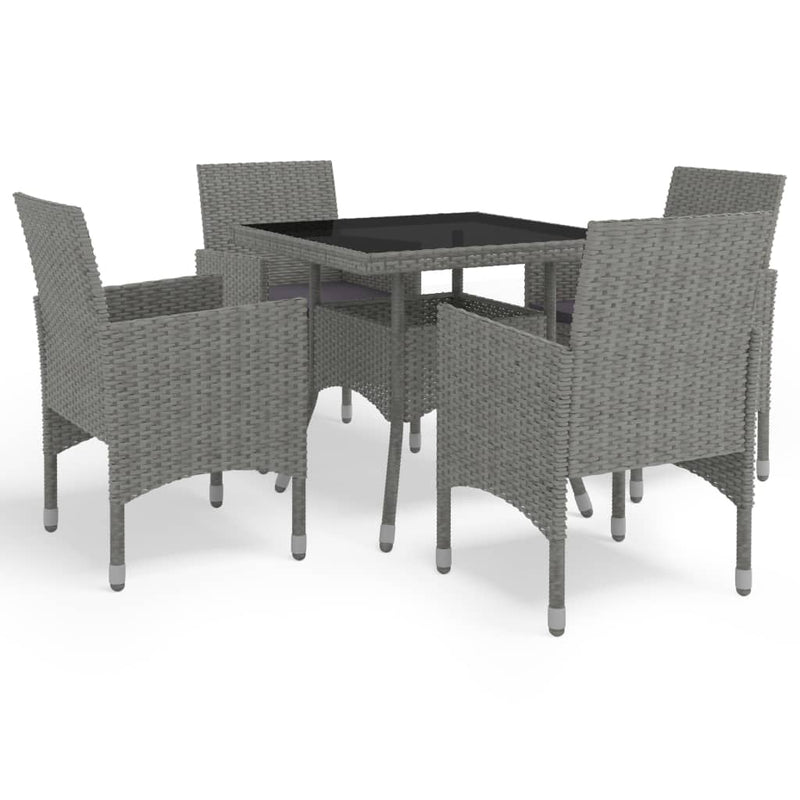 vidaXL 5 Piece Garden Dining Set Black Poly Rattan and Glass