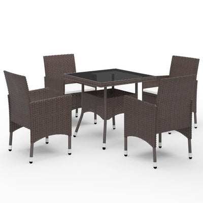 vidaXL 5 Piece Garden Dining Set Black Poly Rattan and Glass