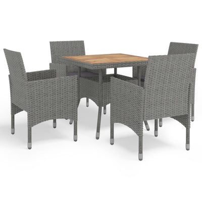 vidaXL 5 Piece Garden Dining Set Black Poly Rattan and Acacia Wood