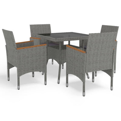 vidaXL 5 Piece Garden Dining Set Black Poly Rattan and Acacia Wood