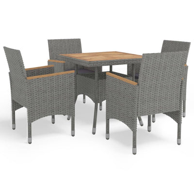 vidaXL 5 Piece Garden Dining Set Black Poly Rattan and Acacia Wood