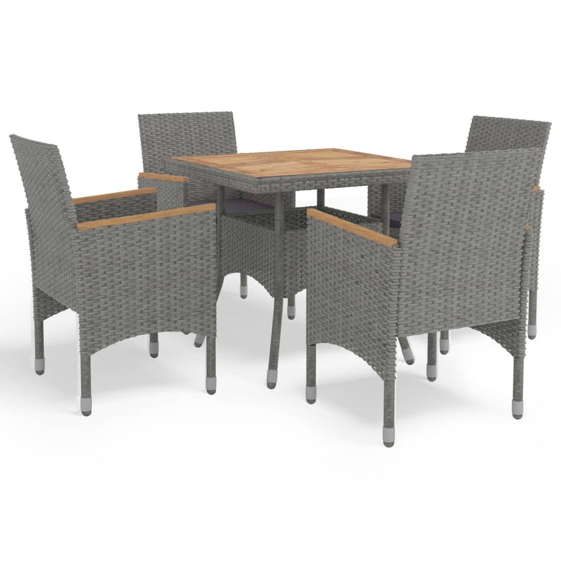 vidaXL 5 Piece Garden Dining Set Black Poly Rattan and Acacia Wood