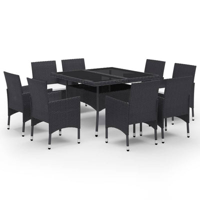 vidaXL 9 Piece Garden Dining Set Poly Rattan and Glass Black
