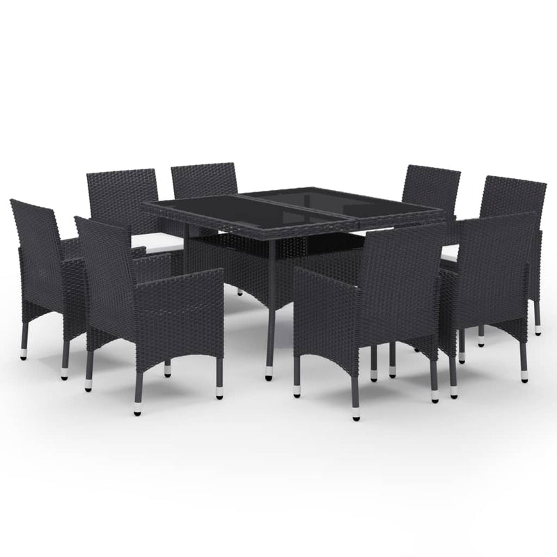 vidaXL 9 Piece Garden Dining Set Poly Rattan and Glass Black
