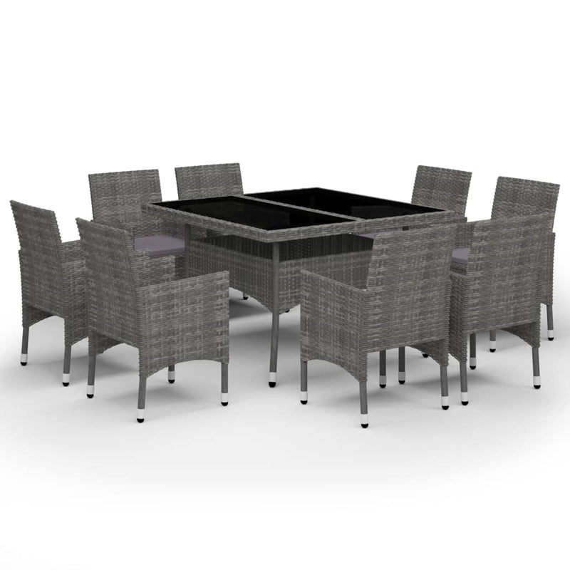 vidaXL 9 Piece Garden Dining Set Poly Rattan and Glass Black