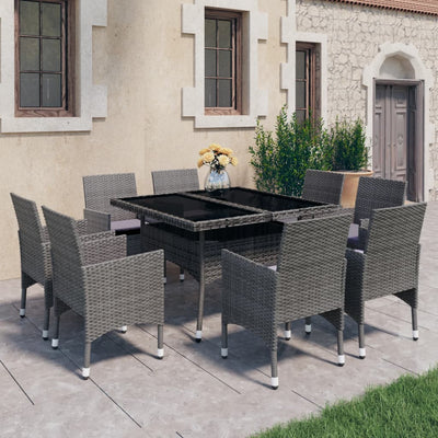 vidaXL 9 Piece Garden Dining Set Poly Rattan and Glass Black