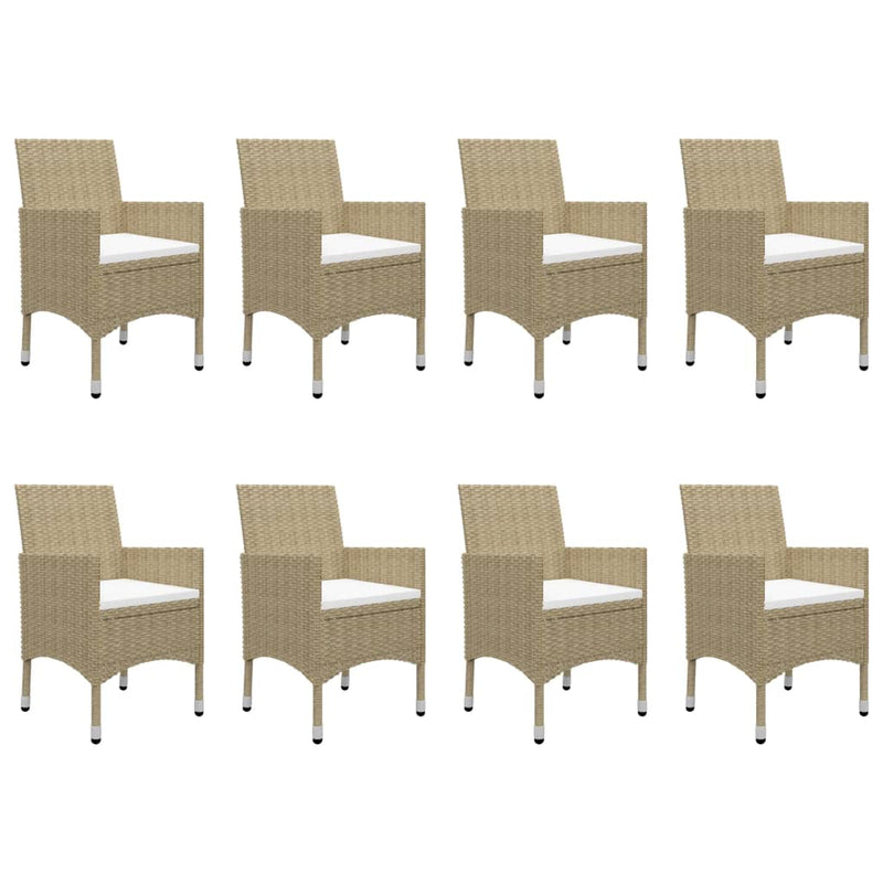 vidaXL 9 Piece Garden Dining Set Poly Rattan and Glass Beige
