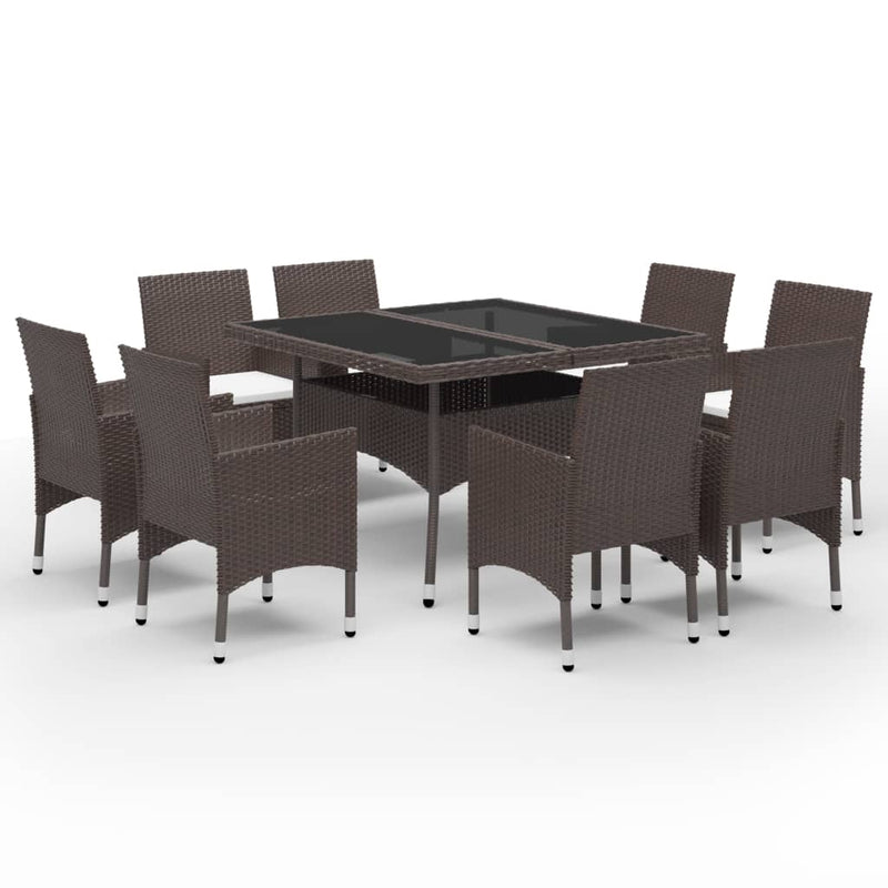 vidaXL 9 Piece Garden Dining Set Poly Rattan and Glass Black