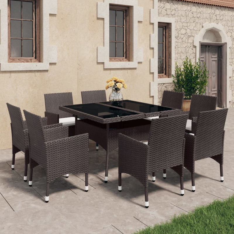 vidaXL 9 Piece Garden Dining Set Poly Rattan and Glass Black