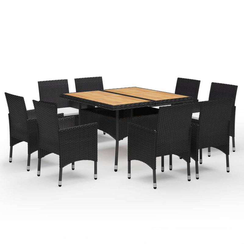 vidaXL 9 Piece Garden Dining Set Poly Rattan and Acacia Wood Black