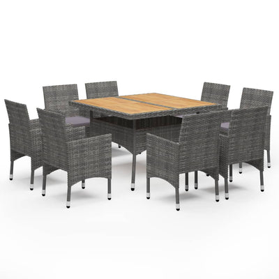 vidaXL 9 Piece Garden Dining Set Poly Rattan and Acacia Wood Grey