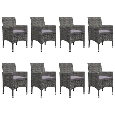 vidaXL 9 Piece Garden Dining Set Poly Rattan and Acacia Wood Grey