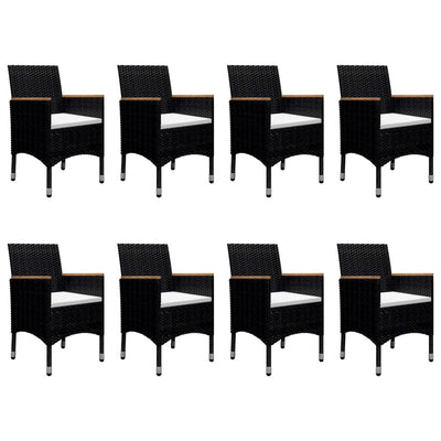 vidaXL 9 Piece Garden Dining Set Poly Rattan and Acacia Wood Black