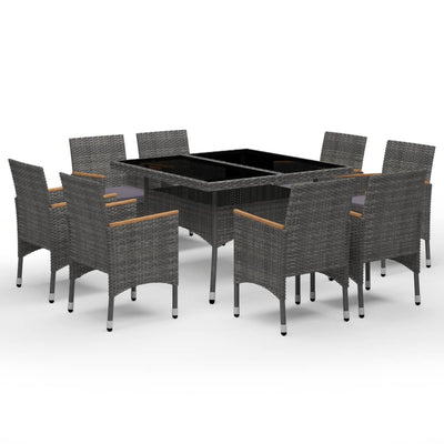vidaXL 9 Piece Garden Dining Set Poly Rattan and Acacia Wood Black