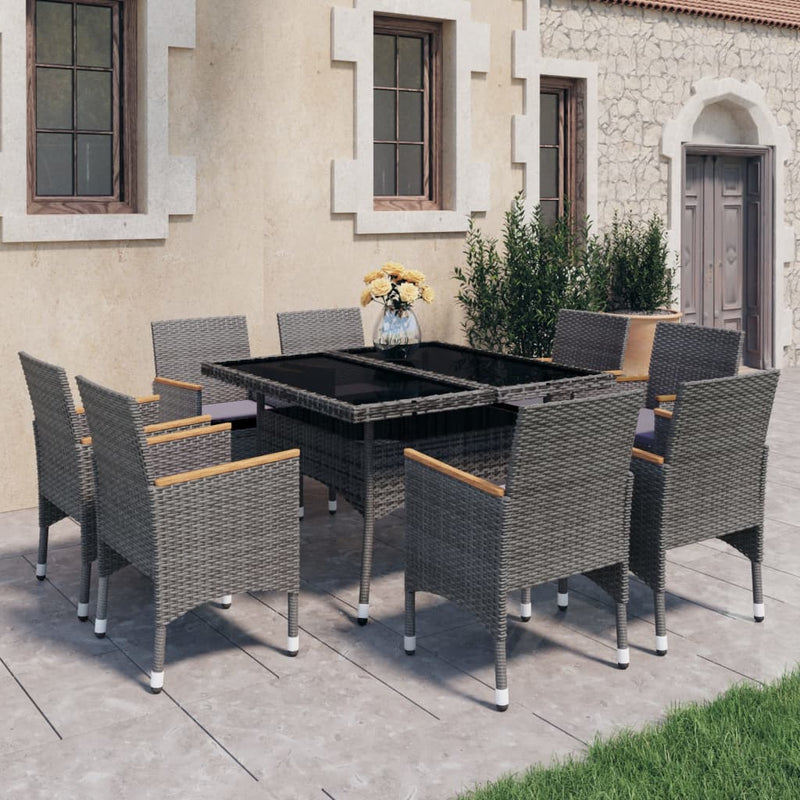 vidaXL 9 Piece Garden Dining Set Poly Rattan and Acacia Wood Black