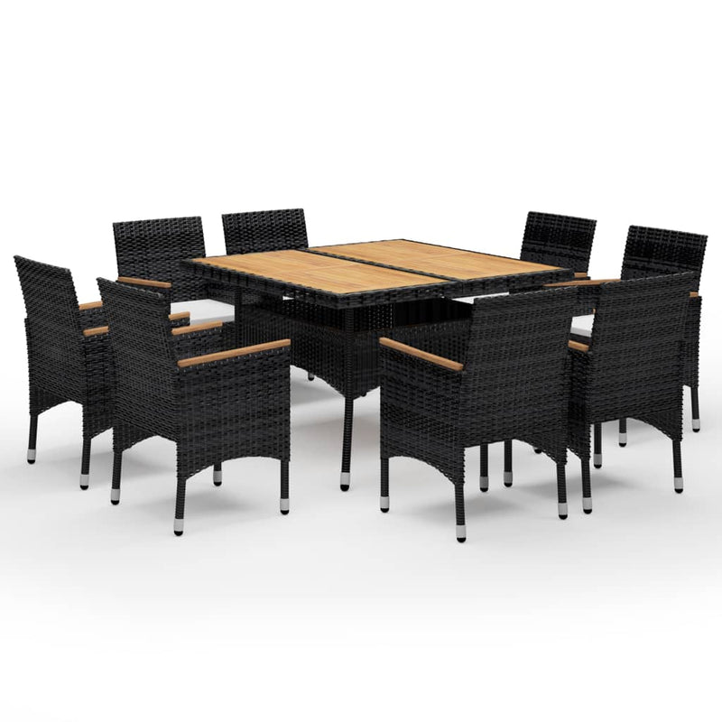 vidaXL 9 Piece Garden Dining Set Poly Rattan and Acacia Wood Black