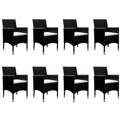 vidaXL 9 Piece Garden Dining Set Poly Rattan and Acacia Wood Black