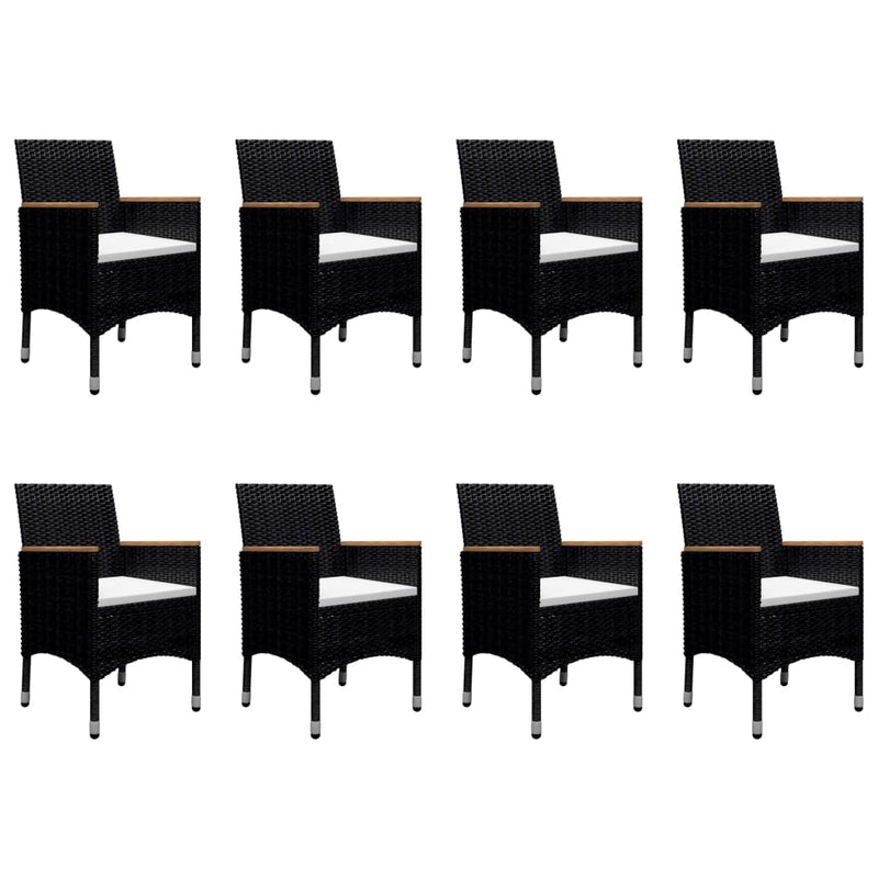 vidaXL 9 Piece Garden Dining Set Poly Rattan and Acacia Wood Black