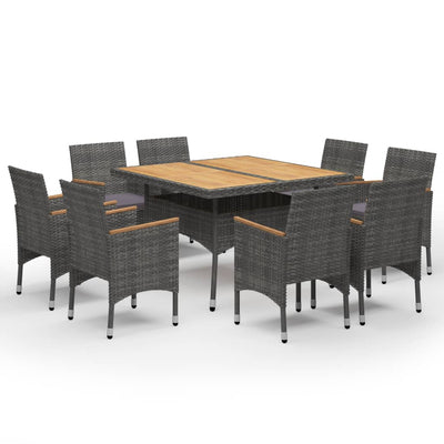 vidaXL 9 Piece Garden Dining Set Poly Rattan and Acacia Wood Black