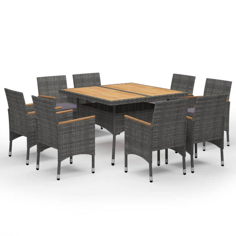 vidaXL 9 Piece Garden Dining Set Poly Rattan and Acacia Wood Black