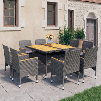 vidaXL 9 Piece Garden Dining Set Poly Rattan and Acacia Wood Black