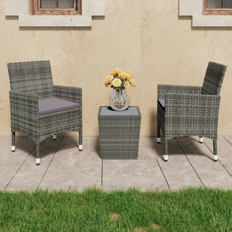 vidaXL 3 Piece Bistro Set Poly Rattan and Tempered Glass Beige