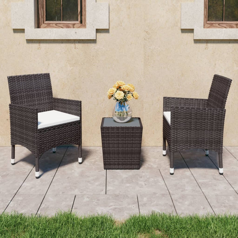 vidaXL 3 Piece Bistro Set Poly Rattan and Tempered Glass Beige